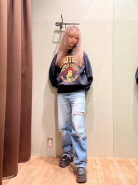 「でにむ」｜「アイテム（スウェット）」を使った、hzktoさん（レディース・161cm）の冬コーディネート