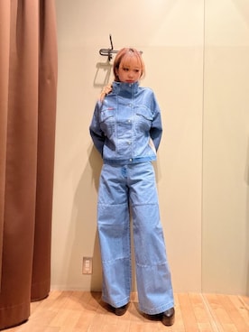 「ワイドパンツ 」｜「アイテム（デニムジャケット）」を使った、hzktoさん（レディース・161cm）の冬コーディネート