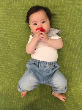 「present（プレゼント）のアイテム（パンツ）」を使った、305さん（キッズ・70cm）の夏コーディネート