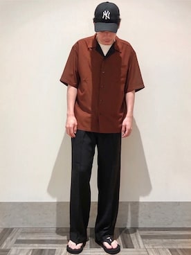 「JUNRED（ジュンレッド）のアイテム（サンダル）」を使った、EIJIさん（メンズ・173cm）の夏コーディネート