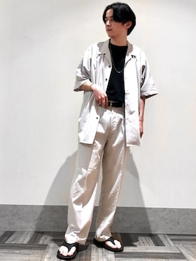 「JUNRED（ジュンレッド）のアイテム（サンダル）」を使った、EIJIさん（メンズ・173cm）の夏コーディネート
