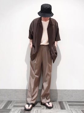 「JUNRED（ジュンレッド）のアイテム（サンダル）」を使った、EIJIさん（メンズ・173cm）の夏コーディネート