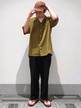 「JUNRED（ジュンレッド）のアイテム（サンダル）」を使った、EIJIさん（メンズ・173cm）の夏コーディネート