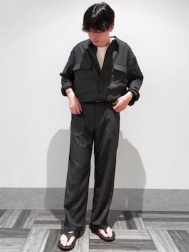 「JUNRED（ジュンレッド）のアイテム（サンダル）」を使った、EIJIさん（メンズ・173cm）の夏コーディネート