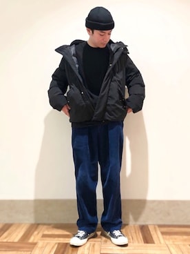 「JUNRED（ジュンレッド）のアイテム（ダウンジャケット/コート）」を使った、EIJIさん（メンズ・173cm）の秋コーディネート