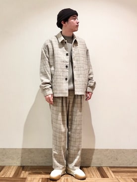 「JUNRED（ジュンレッド）のアイテム（ニットキャップ/ビーニー）」を使った、EIJIさん（メンズ・173cm）の冬コーディネート