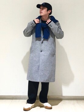 「JUNRED（ジュンレッド）のアイテム（チェスターコート）」を使った、EIJIさん（メンズ・173cm）の冬コーディネート