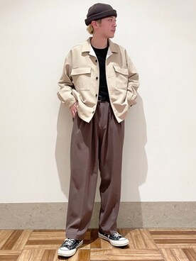 「JUNRED（ジュンレッド）のアイテム（ニットキャップ/ビーニー）」を使った、EIJIさん（メンズ・173cm）の冬コーディネート