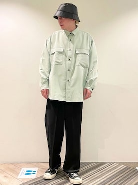 「JUNRED（ジュンレッド）のアイテム（帽子）」を使った、EIJIさん（メンズ・173cm）の春コーディネート