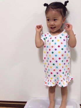 「部屋着」｜「アイテム（ワンピース/ドレス）」を使った、kotorihiさん（キッズ・70cm）の秋コーディネート