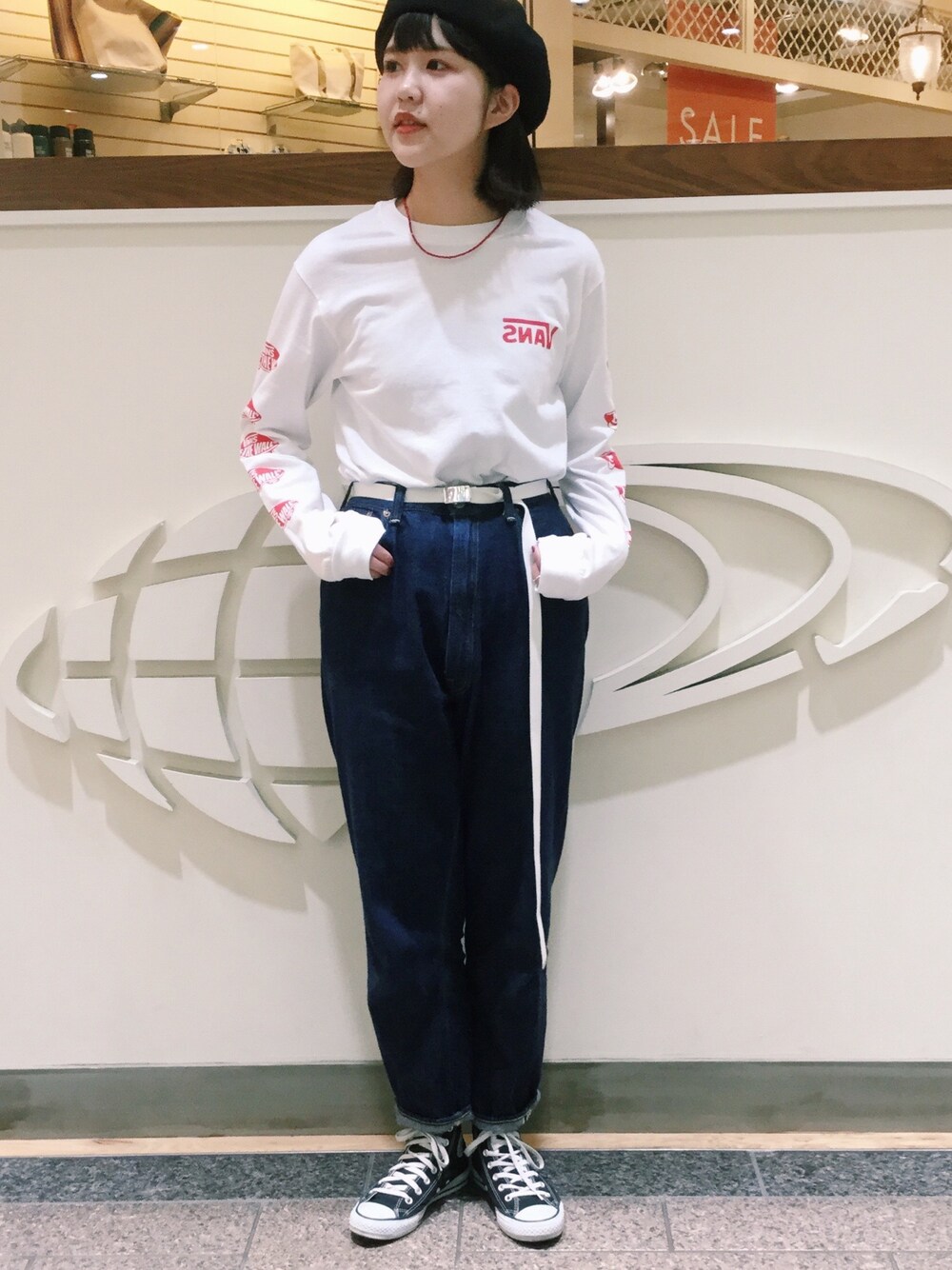 「BEAMS BOY、orslow、ssz、BEAMS、VANS」｜「BEAMS BOYのBEAMS BOY / 配色ベレー（ハンチング/ベレー帽、ブラック系）」を使った、nishikawaさん（レディース・166cm）の冬コーディネートの1枚目の写真