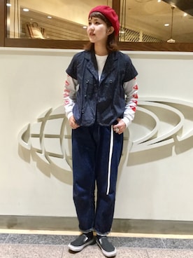 「orslow」｜「アイテム（ハンチング/ベレー帽）」を使った、nishikawaさん（レディース・166cm）の春コーディネート