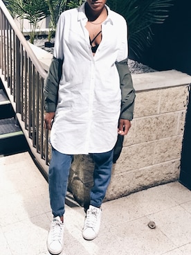 「oversize」｜「アイテム（ミリタリージャケット）」を使った、BilliBrookさん（レディース・165cm）の夏コーディネート