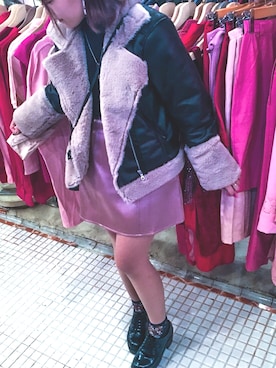 「PAGEBOY（ページボーイ）のアイテム（ライダースジャケット）」を使った、アイさん（レディース・156cm）の冬コーディネート