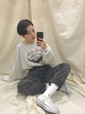 「Guess（ゲス）のアイテム」を使った、mahoさん（レディース・159cm）の春コーディネート