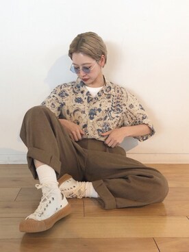 「EXCELSIOR（エクセルシオール）のアイテム（シューズ）」を使った、mahoさん（レディース・159cm）の夏コーディネート