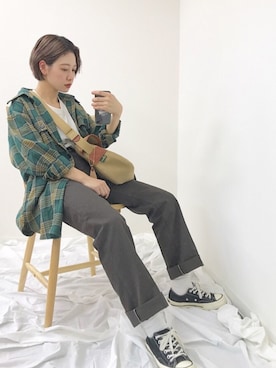「Aunt Marie's（アントマリーズ）のチェックCPOビッグシャツ / AUNT MARIE'S × WEARISTA YUKI（シャツ/ブラウス）」を使った、mahoさん（レディース・159cm）の秋コーディネート