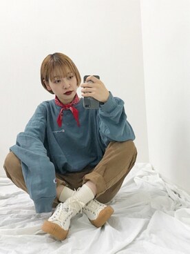「EXCELSIOR（エクセルシオール）のアイテム（シューズ）」を使った、mahoさん（レディース・159cm）の秋コーディネート