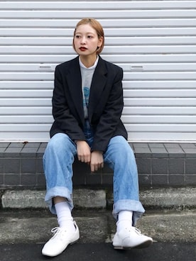 「LMCのアイテム（スウェット）」を使った、mahoさん（レディース・159cm）の秋コーディネート