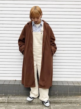 「レトロ」｜「アイテム（ステンカラーコート）」を使った、mahoさん（レディース・159cm）の秋コーディネート