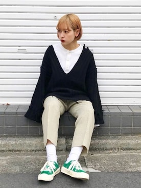 「EXCELSIOR（エクセルシオール）のアイテム（シューズ）」を使った、mahoさん（レディース・159cm）の秋コーディネート