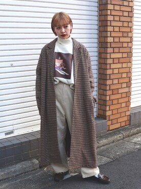 「kutir（クティール）のアイテム（チェスターコート）」を使った、mahoさん（レディース・159cm）の秋コーディネート