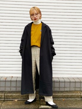 「kutir（クティール）のアイテム（チェスターコート）」を使った、mahoさん（レディース・159cm）の冬コーディネート