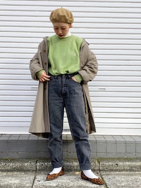 「レトロ」｜「アイテム（ステンカラーコート）」を使った、mahoさん（レディース・159cm）の冬コーディネート