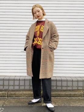 「kutir（クティール）のアイテム（チェスターコート）」を使った、mahoさん（レディース・159cm）の冬コーディネート