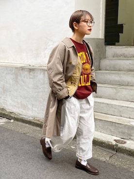 「BURBERRY（バーバリー）のアイテム（ステンカラーコート）」を使った、mahoさん（レディース・159cm）の冬コーディネート