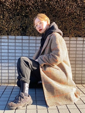 「kutir（クティール）のアイテム（チェスターコート）」を使った、mahoさん（レディース・159cm）の冬コーディネート
