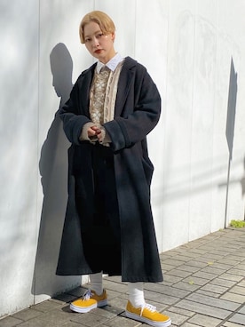「kutir（クティール）のアイテム（チェスターコート）」を使った、mahoさん（レディース・159cm）の冬コーディネート