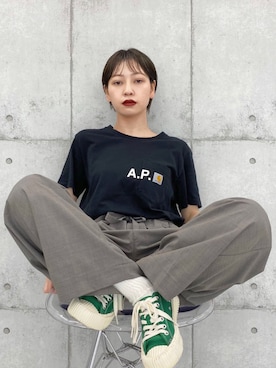 「EXCELSIOR（エクセルシオール）のアイテム（シューズ）」を使った、mahoさん（レディース・159cm）の夏コーディネート