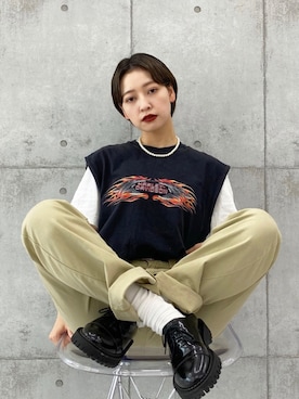 「Harley-Davidson（ハーレーダビッドソン）のアイテム」を使った、mahoさん（レディース・159cm）の夏コーディネート