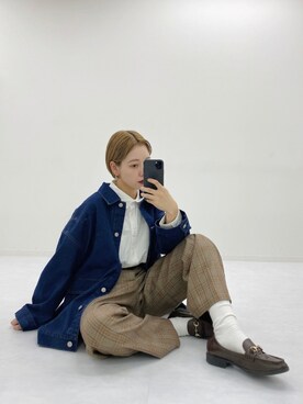 「レトロ」｜「アイテム（デニムジャケット）」を使った、mahoさん（レディース・159cm）の秋コーディネート