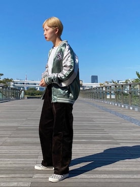 「コーデュロイパンツ」｜「アイテム（スカジャン）」を使った、mahoさん（レディース・159cm）の秋コーディネート