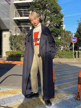 「RYO TAKASHIMA（リョウタカシマ）のアイテム（トレンチコート）」を使った、mahoさん（レディース・159cm）の冬コーディネート
