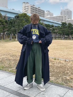 「RYO TAKASHIMA（リョウタカシマ）のアイテム（トレンチコート）」を使った、mahoさん（レディース・159cm）の冬コーディネート