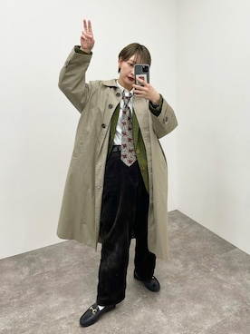 「レトロ」｜「アイテム（ステンカラーコート）」を使った、mahoさん（レディース・159cm）の冬コーディネート