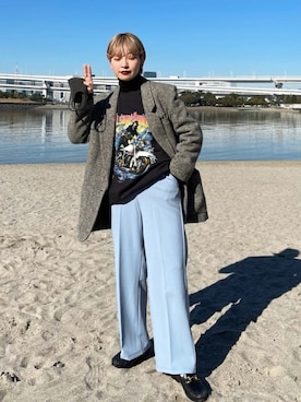 「Harley-Davidson（ハーレーダビッドソン）のアイテム（スウェット）」を使った、mahoさん（レディース・159cm）の冬コーディネート