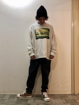 「HAMNETT（ハムネット）のアイテム（ニットキャップ/ビーニー）」を使った、チャムさん（メンズ・168cm）の秋コーディネート