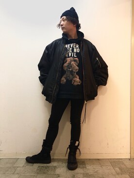 「HAMNETT（ハムネット）のアイテム（ニットキャップ/ビーニー）」を使った、チャムさん（メンズ・168cm）の秋コーディネート