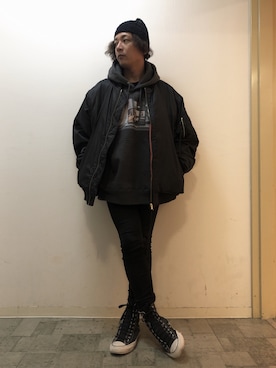 「HAMNETT（ハムネット）のアイテム（ニットキャップ/ビーニー）」を使った、チャムさん（メンズ・168cm）の冬コーディネート