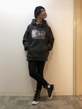 「HAMNETT（ハムネット）のアイテム（ニットキャップ/ビーニー）」を使った、チャムさん（メンズ・168cm）の冬コーディネート