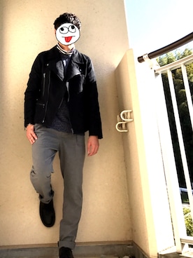 「G-SHOCK」｜「アイテム（ライダースジャケット）」を使った、うめGRさん（メンズ・169cm）の秋コーディネート