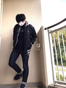 「ロールアップ」｜「アイテム（スタジャン）」を使った、うめGRさん（メンズ・169cm）の秋コーディネート