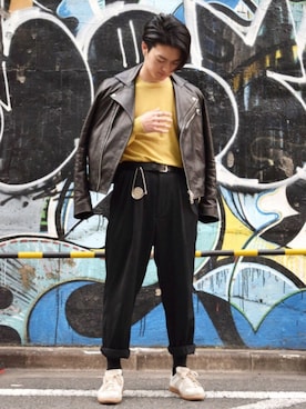 「Acne Studios（アクネストゥディオズ）のアイテム（ライダースジャケット）」を使った、makさん（メンズ・172cm）の春コーディネート