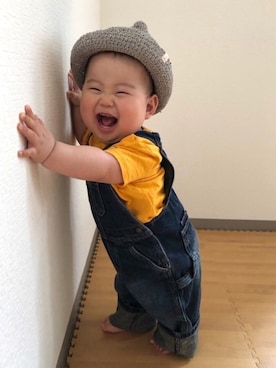 「Levi's（リーバイス）のアイテム（サロペット/オーバーオール）」を使った、akishiさん（キッズ・80cm）の春コーディネート