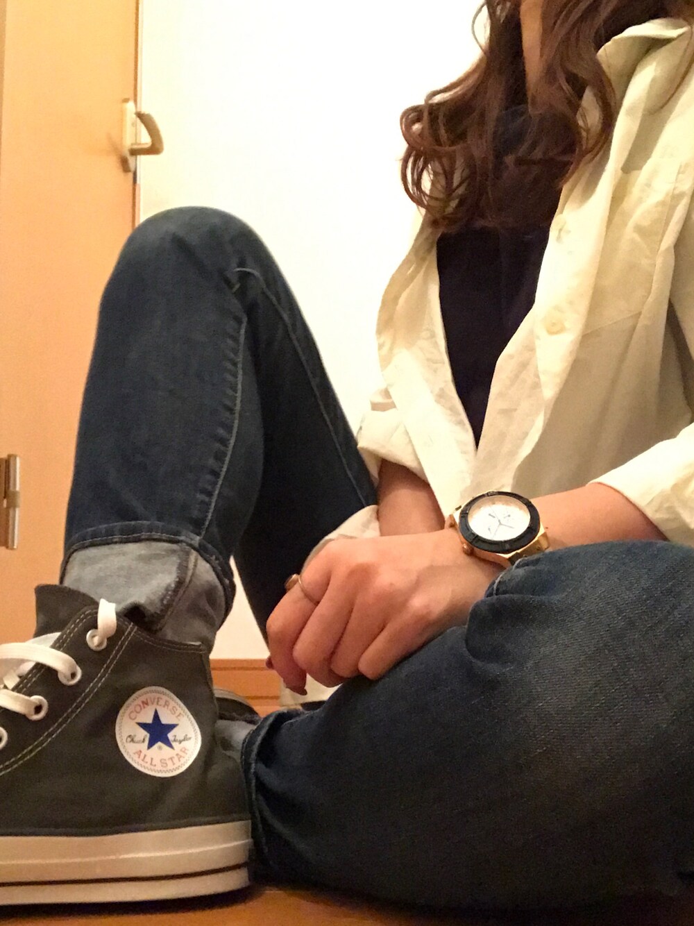 「CONVERSEのALL STAR 100 GORE-TEXR HI/オールスター 100 ゴアテックス HI（スニーカー、グリーン系）」を使った、いっちところさん（レディース・161cm）の冬コーディネートの1枚目の写真