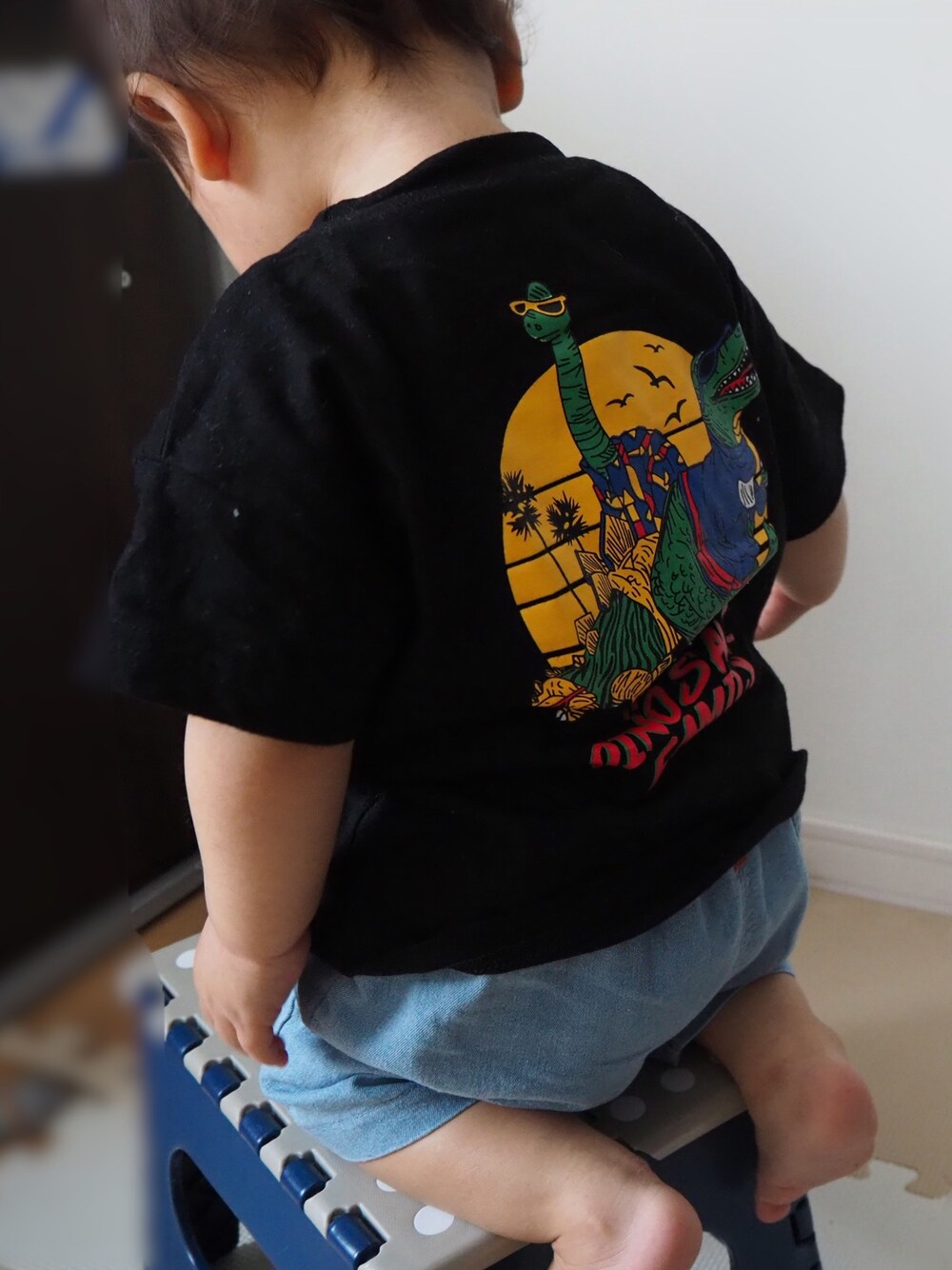 「キッズコーデ」｜「NETのアイテム（Tシャツ/カットソー、ブラック系）」を使った、いっちところさん（キッズ・80cm）の夏コーディネートの1枚目の写真